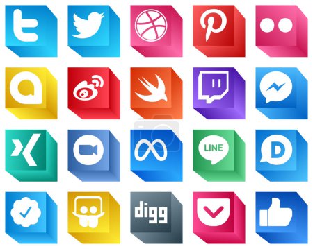 Ilustración de 20 Elegant 3D Social Media Icons such as zoom. fb. sina. facebook and twitch icons. Minimalist and high-resolution - Imagen libre de derechos