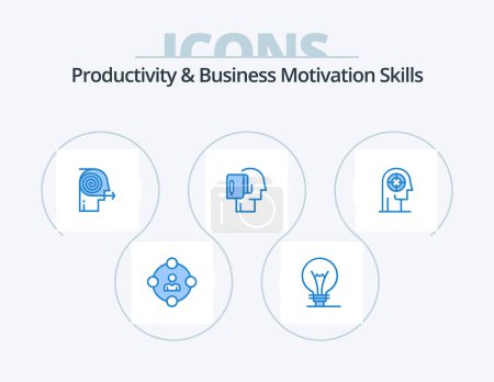 Illustration for Productivity And Business Motivation Skills Blue Icon Pack 5 Icon Design. note. start from scratch. lightbulb. begin. focus - Royalty Free Image