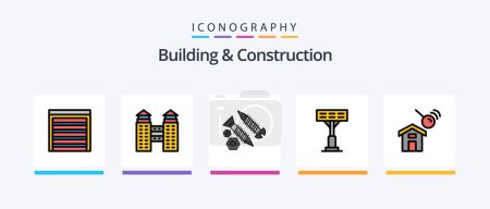 Téléchargez les illustrations : Building And Construction Line Filled 5 Icon Pack Including . construction. house. city. tools. Creative Icons Design - en licence libre de droit