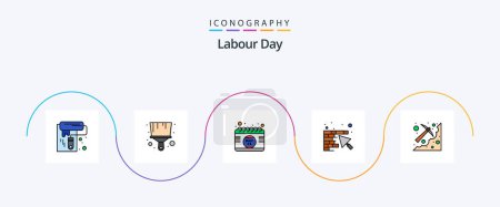 Illustration for Labour Day Line Filled Flat 5 Icon Pack Including mining. cave. date. trowel. construction - Royalty Free Image