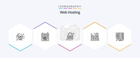 Illustration for Web Hosting 25 Line icon pack including server. protection. domain. firewall. security - Royalty Free Image