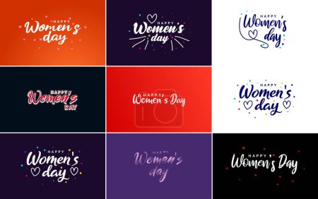 Téléchargez les illustrations : Abstract Happy Women's Day logo with a love vector design in pink. red. and black colors - en licence libre de droit