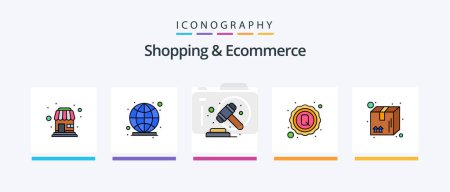 Téléchargez les illustrations : Shopping And Ecommerce Line Filled 5 Icon Pack Including cell . cart. card. shopping. basket. Creative Icons Design - en licence libre de droit