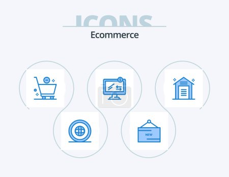 Illustration for Ecommerce Blue Icon Pack 5 Icon Design. shopping. monitor. product. online. e - Royalty Free Image