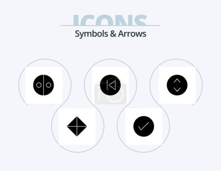 Ilustración de Symbols and Arrows Glyph Icon Pack 5 Icon Design. music. arrows. tick. arrow left. symbols - Imagen libre de derechos