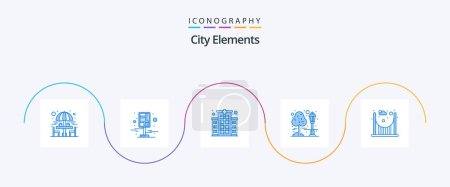 Ilustración de City Elements Blue 5 Icon Pack Including bridge. cityscape. streets. city. care - Imagen libre de derechos