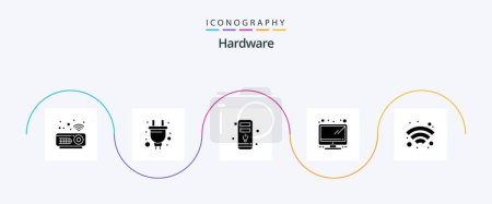Illustration for Hardware Glyph 5 Icon Pack Including . wireless. cpu. wifi. tv - Royalty Free Image