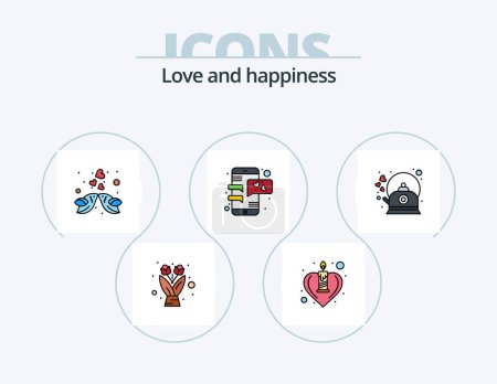 Téléchargez les illustrations : Love Line Filled Icon Pack 5 Icon Design. candle. love. coffee. heart. kissing - en licence libre de droit