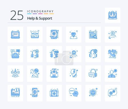 Téléchargez les illustrations : Help And Support 25 Blue Color icon pack including seo. support. app. help. consultant - en licence libre de droit