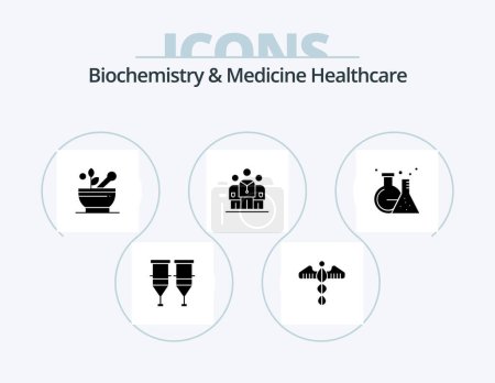 Téléchargez les illustrations : Biochemistry And Medicine Healthcare Glyph Icon Pack 5 Icon Design. hospital. medicine. health. medical. soup - en licence libre de droit