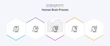 Illustration for Human Brain Process 25 Line icon pack including head. relax. human mind. meditation. forbidden - Royalty Free Image