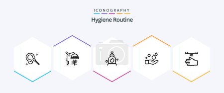 Illustration for Hygiene Routine 25 Line icon pack including cleaning. bath. shower. wash. hand - Royalty Free Image