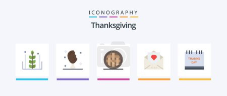 Téléchargez les illustrations : Thanksgiving Flat 5 Icon Pack Including mail. love. turkey leg. heart. pie. Creative Icons Design - en licence libre de droit