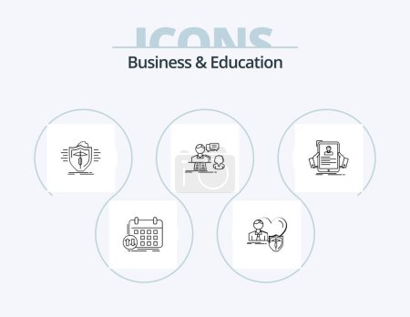 Téléchargez les illustrations : Business And Education Line Icon Pack 5 Icon Design. timetable. schedule. lamp. meeting. structure - en licence libre de droit