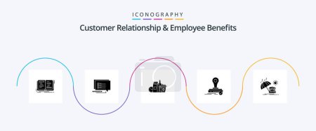 Téléchargez les illustrations : Customer Relationship And Employee Benefits Glyph 5 Icon Pack Including logo. clone. write. stamp. items - en licence libre de droit