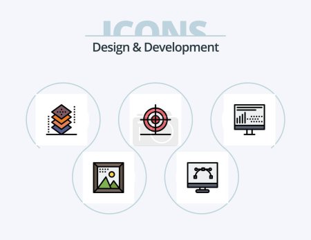 Ilustración de Design and Development Line Filled Icon Pack 5 Icon Design. globe. design. programing. anchor. direction - Imagen libre de derechos