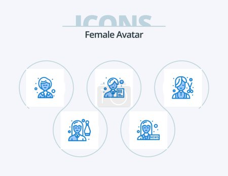 Ilustración de Female Avatar Blue Icon Pack 5 Icon Design. cutter. female. businesswoman. avatar. analyst - Imagen libre de derechos