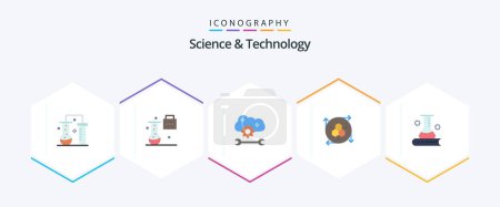 Photo for Science And Technology 25 Flat icon pack including science information. science and education. cloud application service. modeling tool. modeling api - Royalty Free Image