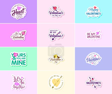 Téléchargez les illustrations : Celebrating Love on Valentine's Day with Beautiful Typography and Graphics Stickers - en licence libre de droit
