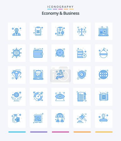 Téléchargez les illustrations : Creative Economy And Business 25 Blue icon pack  Such As seo. . board. scale. justice - en licence libre de droit