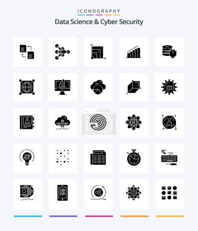 Illustration for Creative Data Science And Cyber Security 25 Glyph Solid Black icon pack  Such As dollar. analysis. scalabel. report. chart - Royalty Free Image