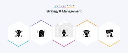 Téléchargez les illustrations : Strategy And Management 25 Glyph icon pack including gem. diamond. tactic. success. arrow - en licence libre de droit