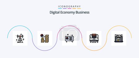 Téléchargez les illustrations : Digital Economy Business Line Filled Flat 5 Icon Pack Including file. laptop. chat. server. digital - en licence libre de droit