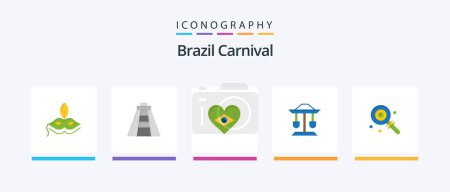 Téléchargez les illustrations : Brazil Carnival Flat 5 Icon Pack Including flag. heart. chichen itza. celebration. brazilian. Creative Icons Design - en licence libre de droit