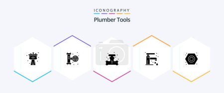 Téléchargez les illustrations : Plumber 25 Glyph icon pack including . plumber. valve. nut. tap - en licence libre de droit