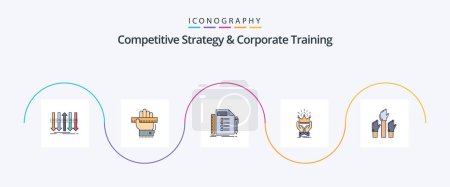 Téléchargez les illustrations : Competitive Strategy And Corporate Training Line Filled Flat 5 Icon Pack Including king. crown. learning. task. plan - en licence libre de droit