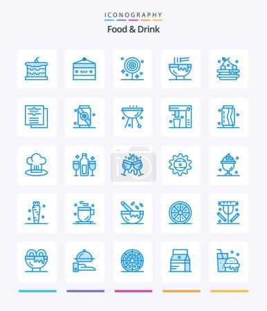 Téléchargez les illustrations : Creative Food And Drink 25 Blue icon pack  Such As fast food. bowl. entertainment. lollipop. drink - en licence libre de droit