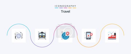 Téléchargez les illustrations : Travel Flat 5 Icon Pack Including mobile. gps. transport. travel. pin - en licence libre de droit