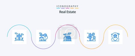 Illustration for Real Estate Blue 5 Icon Pack Including location. real estate. home. board. location - Royalty Free Image