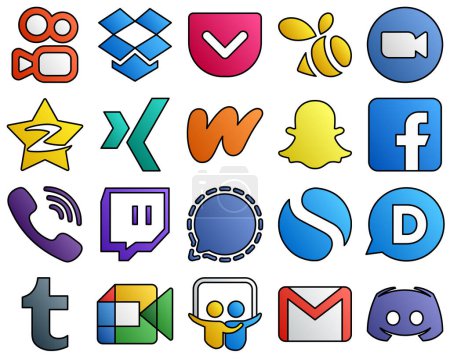 Ilustración de 20 Unique icons facebook. qzone. snapchat and wattpad Filled Line Style Social Media Icon Set - Imagen libre de derechos