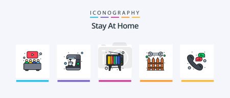 Téléchargez les illustrations : Stay At Home Line Filled 5 Icon Pack Including ironing. home photography. night. picture. camera. Creative Icons Design - en licence libre de droit