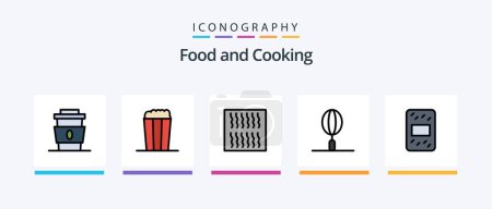 Téléchargez les illustrations : Food Line Filled 5 Icon Pack Including food. baking. food. meal. drink. Creative Icons Design - en licence libre de droit