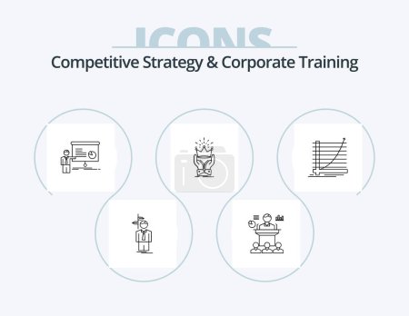 Téléchargez les illustrations : Competitive Strategy And Corporate Training Line Icon Pack 5 Icon Design. business. intent. rank. employee. business - en licence libre de droit