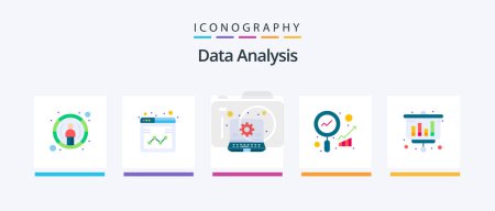 Illustration for Data Analysis Flat 5 Icon Pack Including graph. growth. report. analysis. monitoring. Creative Icons Design - Royalty Free Image