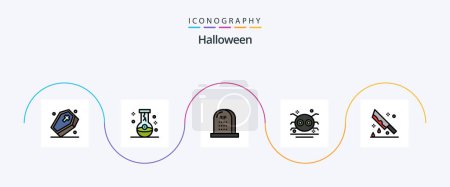 Téléchargez les illustrations : Halloween Line Filled Flat 5 Icon Pack Including scary. halloween. halloween. rip. graveyard - en licence libre de droit