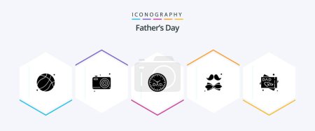 Téléchargez les illustrations : Fathers Day 25 Glyph icon pack including fathers day greeting card. father. clock. tie. bow - en licence libre de droit