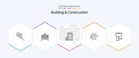 Illustration for Building And Construction 25 Line icon pack including keyhole. door. closed. lock. wood - Royalty Free Image