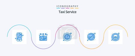 Téléchargez les illustrations : Taxi Service Blue 5 Icon Pack Including . steering wheel. traffic. steering. sign - en licence libre de droit