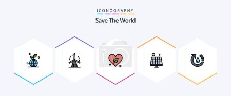 Téléchargez les illustrations : Save The World 25 FilledLine icon pack including solar. environment. power. energy. world - en licence libre de droit