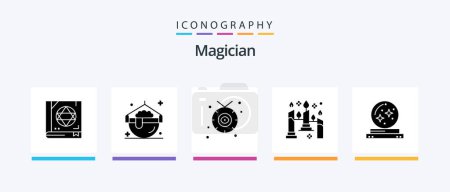 Illustration for Magician Glyph 5 Icon Pack Including crystal. light. accessories. flame. burning. Creative Icons Design - Royalty Free Image