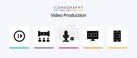 Ilustración de Video Production Glyph 5 Icon Pack Including monitor . voice. movie . song . microphone. Creative Icons Design - Imagen libre de derechos