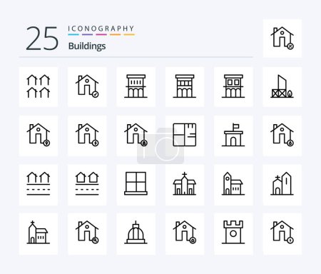Téléchargez les illustrations : Buildings 25 Line icon pack including lifeguard. baywatch. estate. residence. house - en licence libre de droit