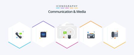 Illustration for Communication And Media 25 Flat icon pack including communication. music. chat. tape. frequency - Royalty Free Image