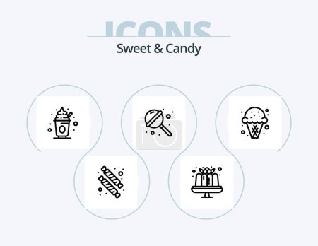 Ilustración de Sweet And Candy Line Icon Pack 5 Icon Design. kids. food. candy. dessert. candies - Imagen libre de derechos