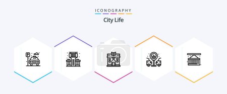 Illustration for City Life 25 Line icon pack including . delivery. life. cargo. gas station - Royalty Free Image