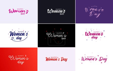 Illustration for Pink Happy Women's Day typographical design elements for use in international women's day concept minimalistic design; vector illustration - Royalty Free Image